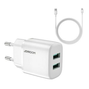 Joyroom 2.4A Dual USB-A oplader met snellaadfunctie - inclusief Lightning kabel - Wit 4