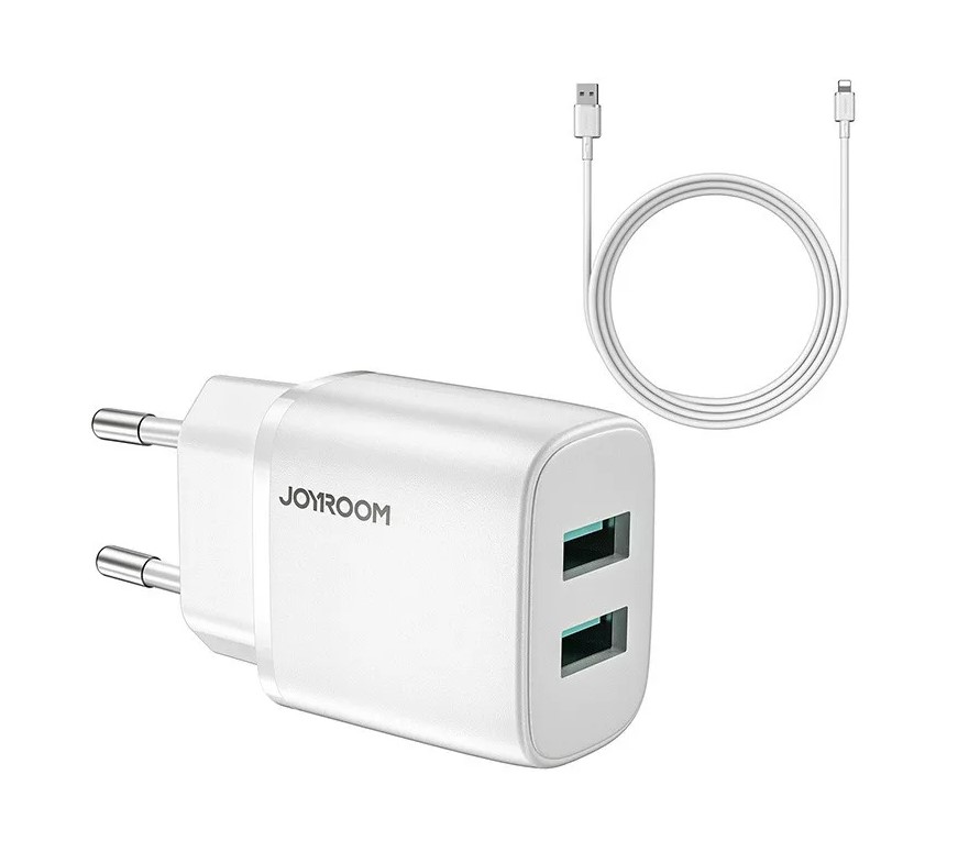 Joyroom 2.4A Dual USB-A oplader met snellaadfunctie - inclusief Lightning kabel - Wit 4