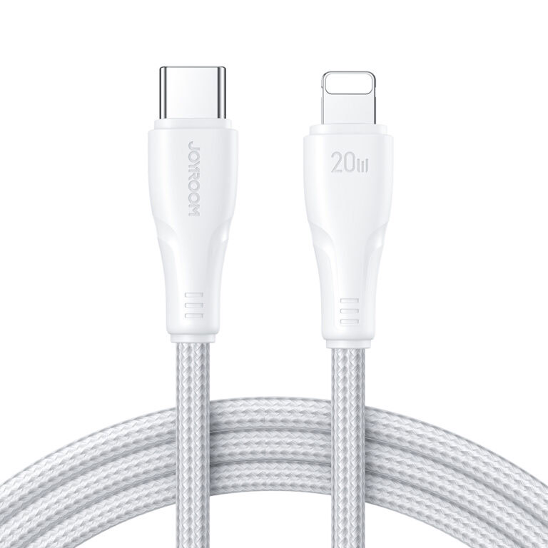 Joyroom 20W Nylon oplaadkabel 0.25m Snellader - USB-C naar Lightning - Wit