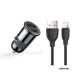 Joyroom 3.1A autolader Snellader - 2 USB-A poorten inclusief Lightning kabel - Zwart