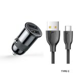 Joyroom 3.1A autolader met snellaadfunctie - 2 USB-A poorten inclusief Type-C kabel - Zwart cross-sell thumbnail