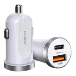 Joyroom 30W compacte autolader met snelladen, USB-A en USB-C poorten - wit