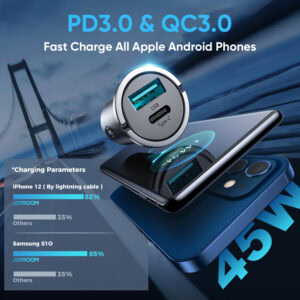 Joyroom 45W autolader met snellaadfunctie en USB-A en USB type-C poorten - zwart 4