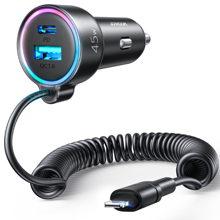 Joyroom 50W bedrade autolader met lightning connector - zwart