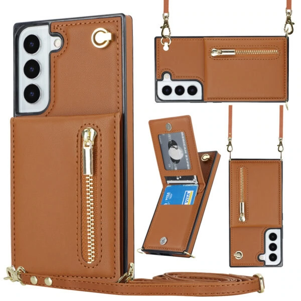 Solidenz Fashion Wallet hoesje met koord Samsung Galaxy S21 FE - Bruin