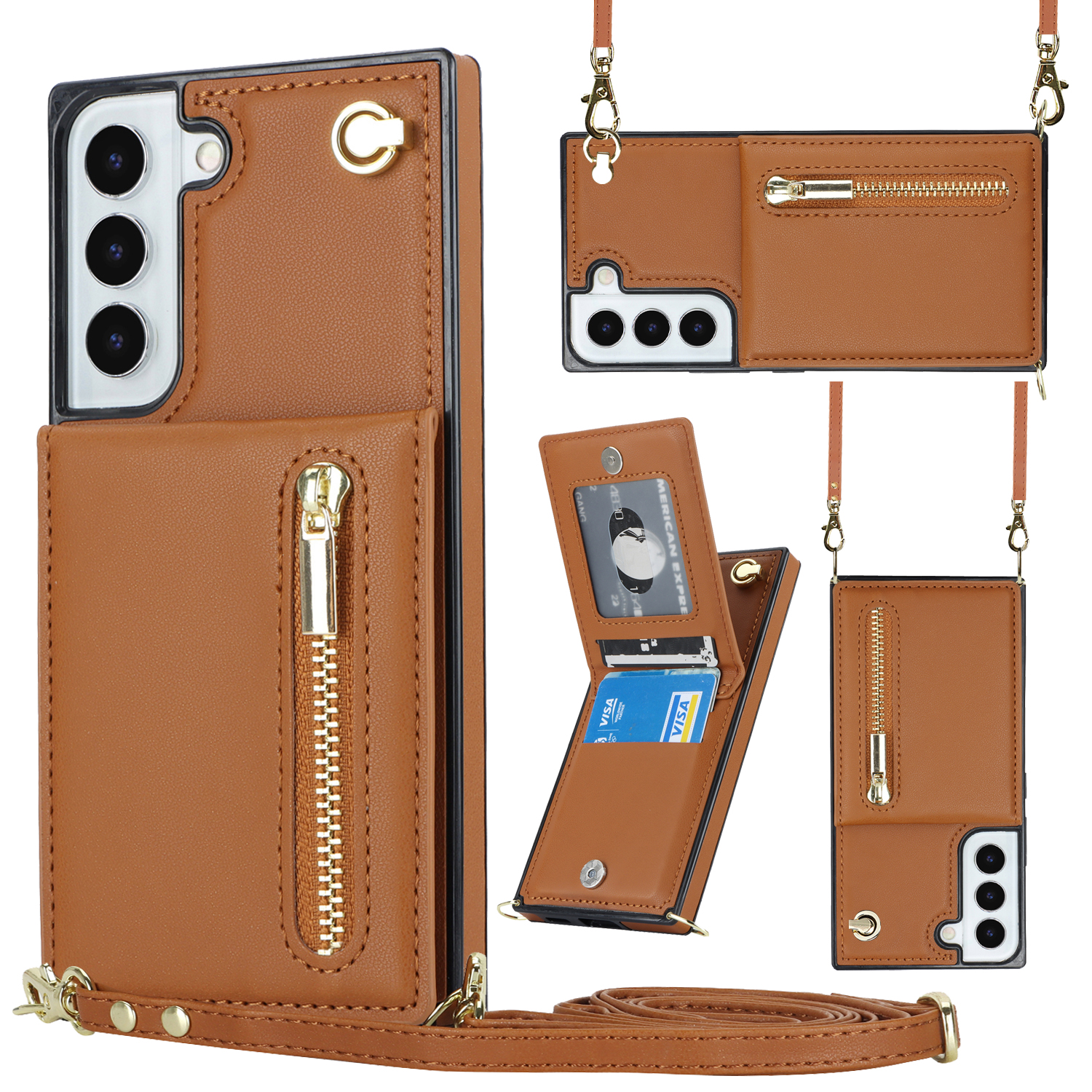 variatie Solidenz Fashion Wallet hoesje met koord Samsung Galaxy S22 – Bruin