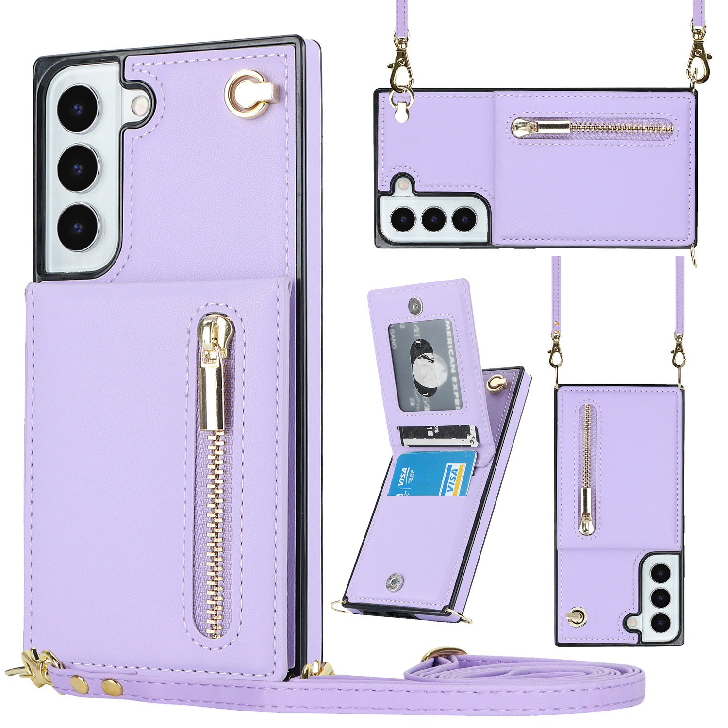 variatie Solidenz Fashion Wallet hoesje met koord Samsung Galaxy S22 – Violet