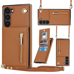 Solidenz Fashion Wallet hoesje met koord Samsung Galaxy S23 – Bruin