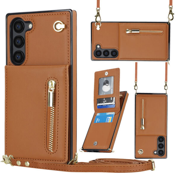 Solidenz Fashion Wallet hoesje met koord Samsung Galaxy S23 Plus - Bruin