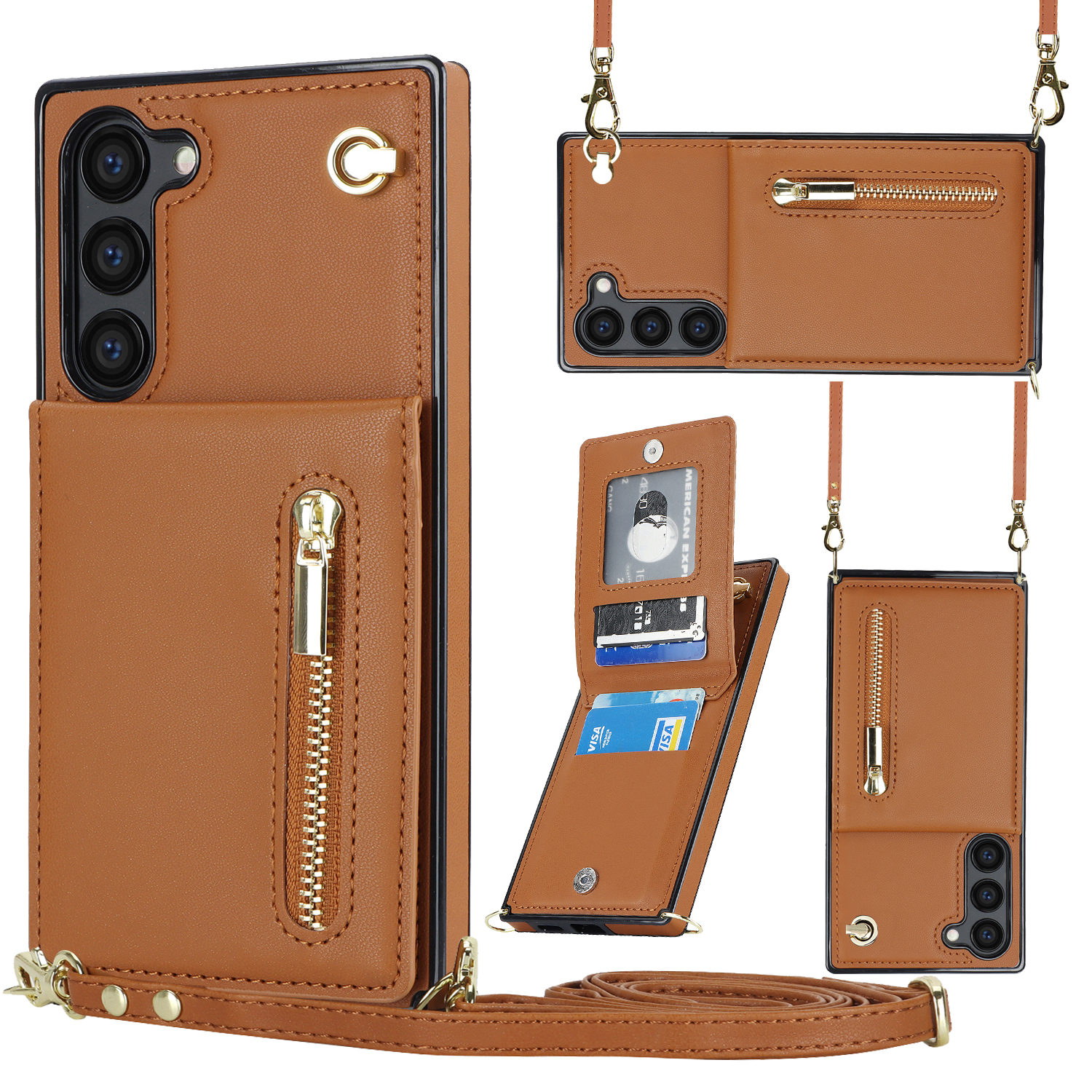 variatie Solidenz Fashion Wallet hoesje met koord Samsung Galaxy S23 – Bruin