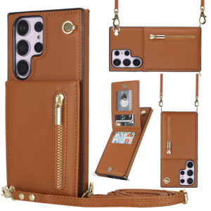 Solidenz Fashion Wallet hoesje met koord Samsung Galaxy S22 Ultra – Bruin