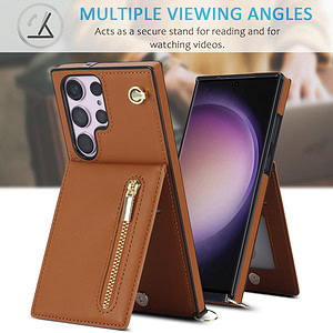 Fashion Portemonnee hoesje met koord Samsung Galaxy S23 Ultra - Bruin 4