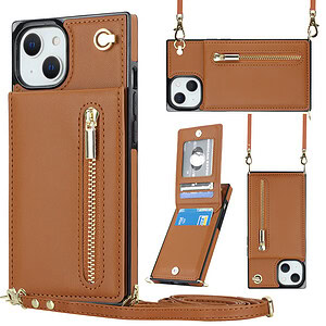 Fashion Portemonnee hoesje met koord iPhone 14 – Bruin