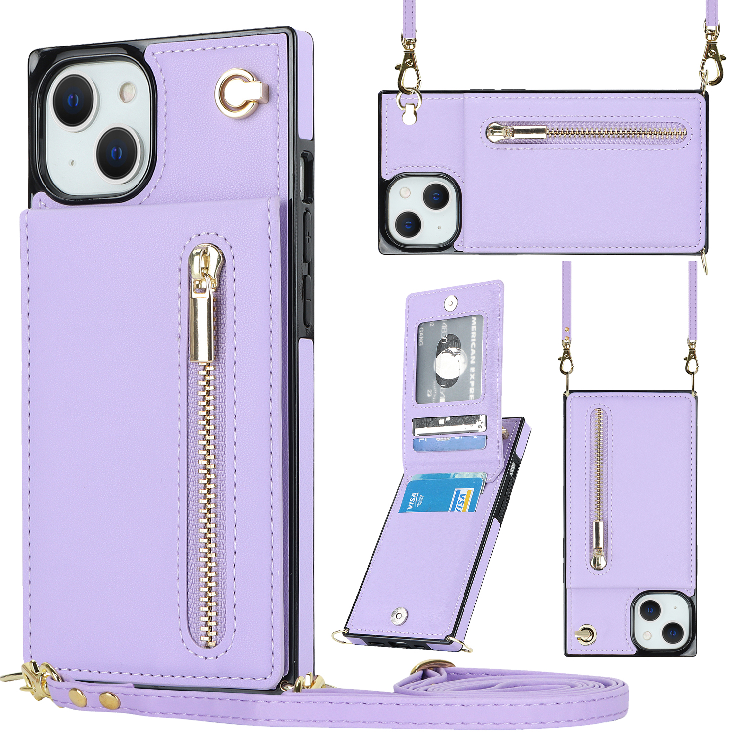 variatie Solidenz Fashion Wallet hoesje met koord iPhone 13 – Violet