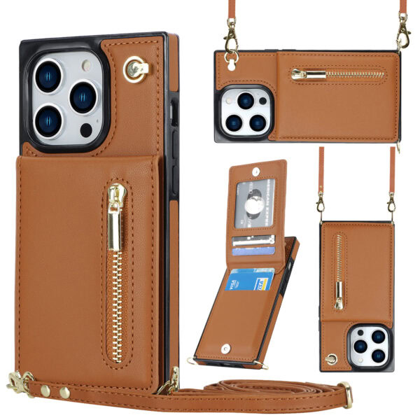 Solidenz Fashion Wallet hoesje met koord iPhone 14 Pro Max - Bruin