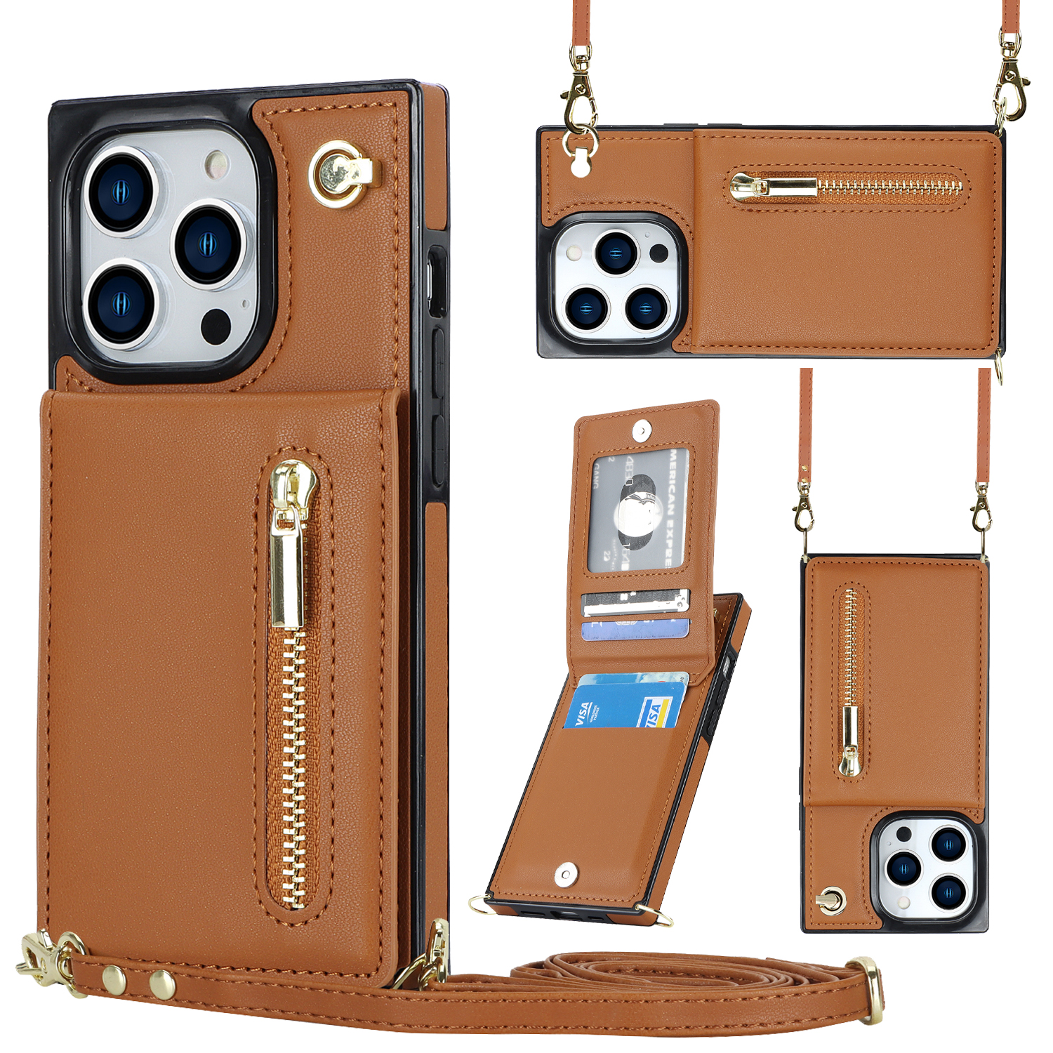 variatie Solidenz Fashion Wallet hoesje met koord iPhone 13 Pro – Bruin