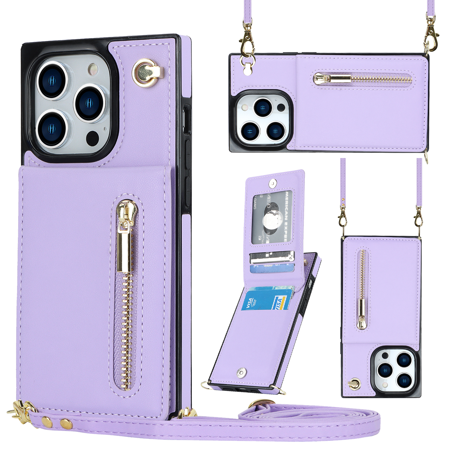 variatie Solidenz Fashion Wallet hoesje met koord iPhone 14 Pro Max – Violet