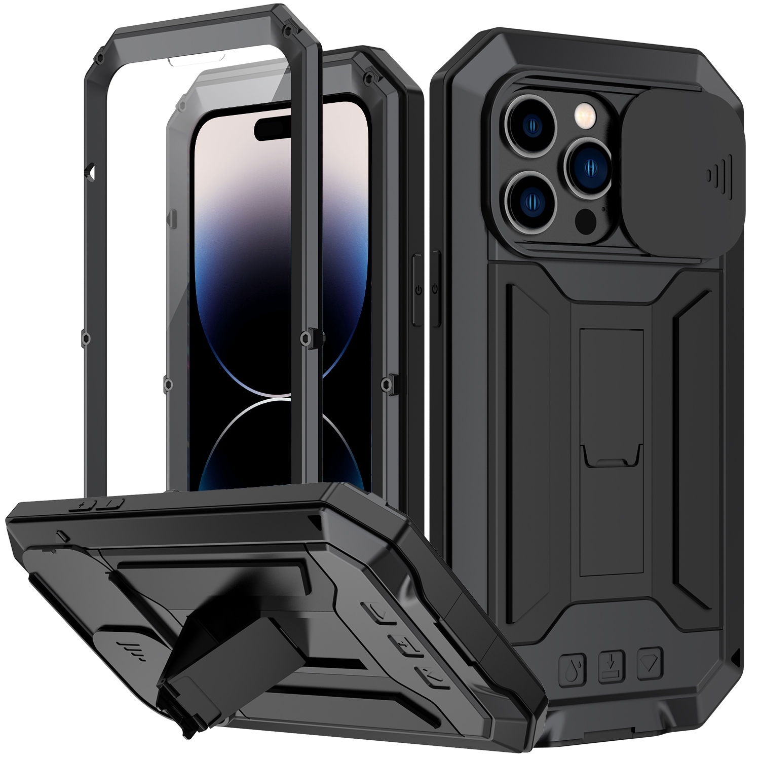 Fonu Stofdicht metalen hoes iPhone 14 Pro Max - Zwart 1