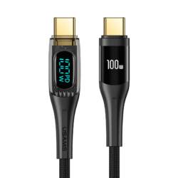 USAMS 100W USB-C kabel 1.2m - Digitaal Display - Zwart