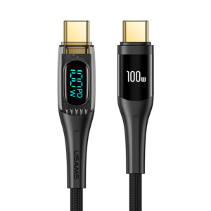 USAMS 100W USB-C naar USB-C kabel 1.2m – Digitaal Display – Zwart