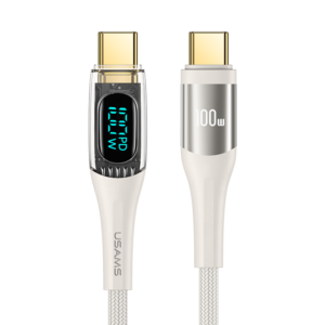 USAMS 100W USB-C naar USB-C kabel 1.2m – Digitaal Display – Beige