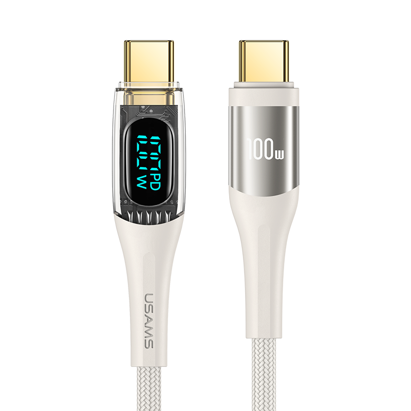 variatie USAMS 100W USB-C naar USB-C kabel 1.2m – Digitaal Display – Beige