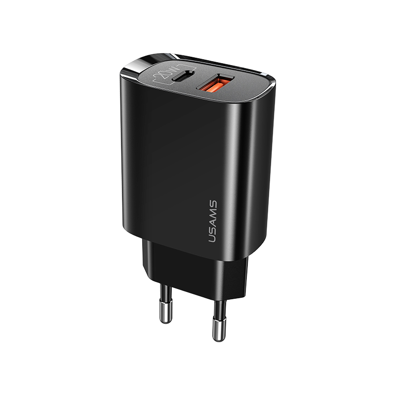 USAMS 20W Adapter met snellaadfunctie - USB-A en USB-C poort - Zwart 1