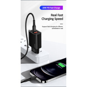 USAMS 20W Adapter met snellaadfunctie - USB-A en USB-C poort - Zwart 2