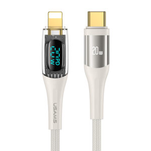 USAMS 20W USB-C naar Lightning kabel 1.2m – Digitaal Display – Beige