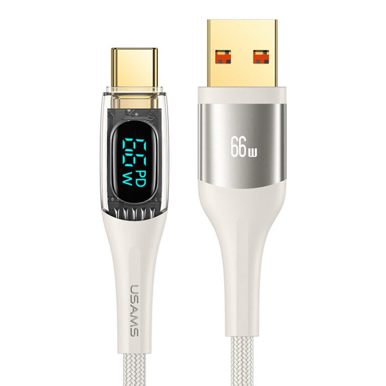 USAMS 66W USB-A naar USB-C kabel 1.2m - Digitaal Display - Beige