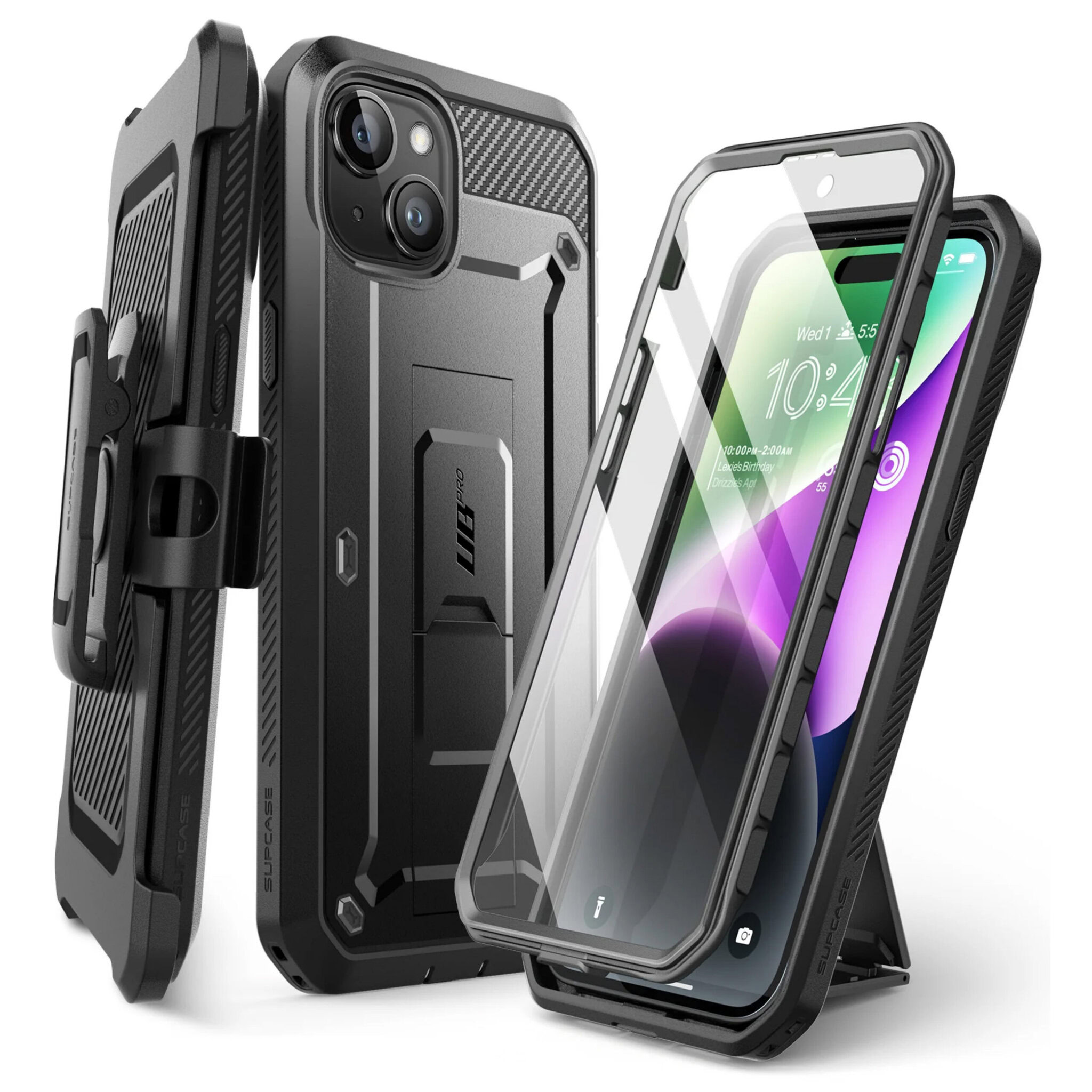 Supcase 360 Backcase hoesje met screenprotector iPhone 15 - Zwart Main Image