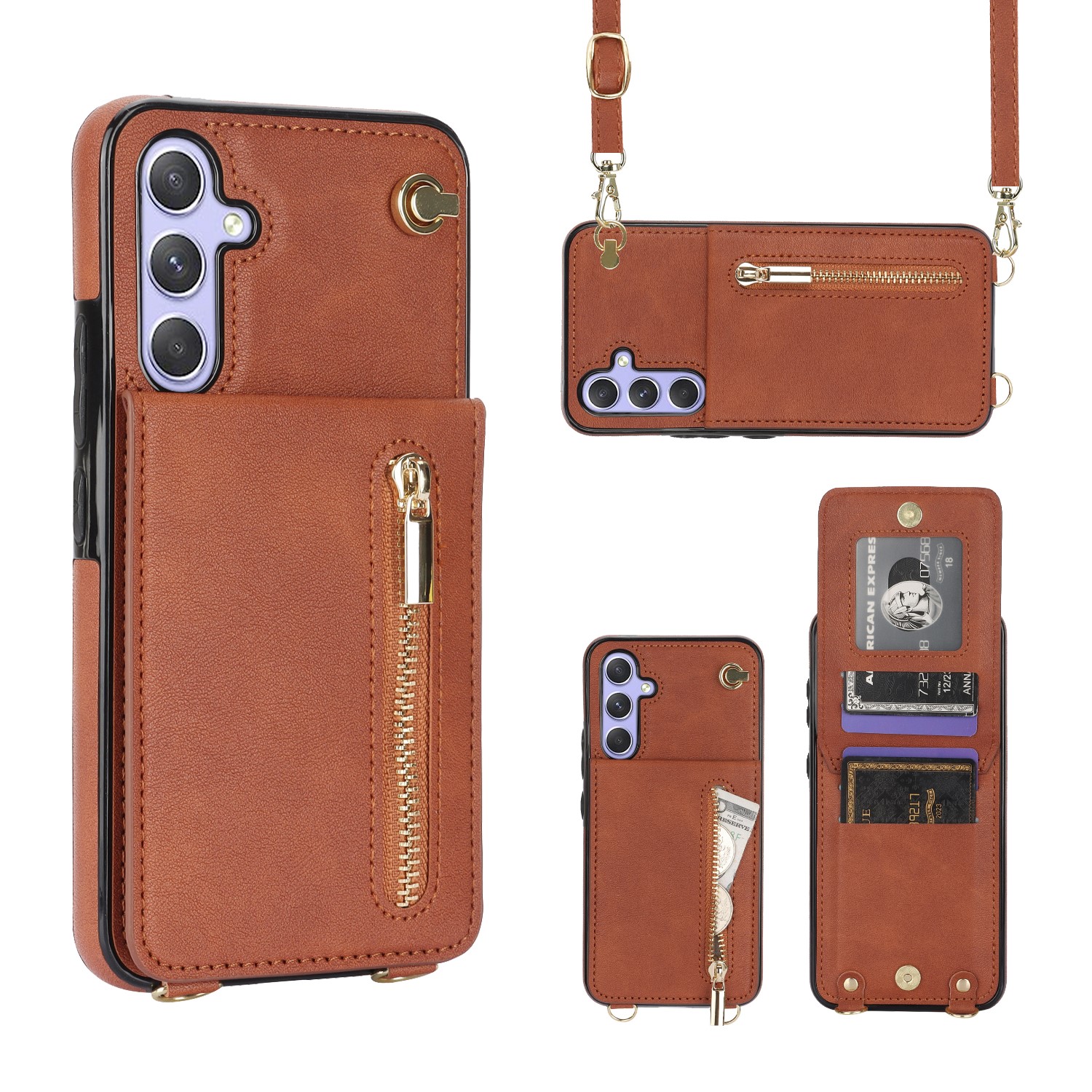 variatie Solidenz Fashion Portemonnee hoesje met koord Samsung Galaxy A15 – Bruin