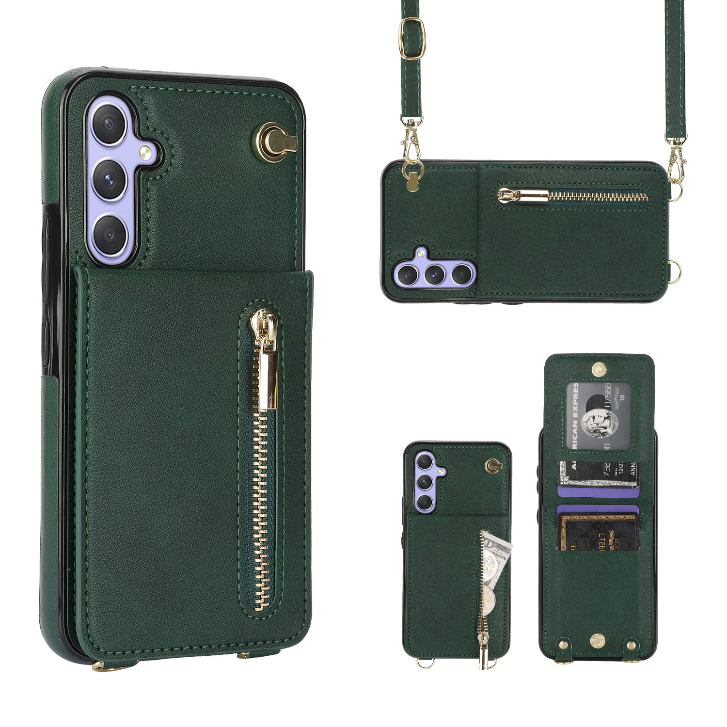 variatie Solidenz Fashion Portemonnee hoesje met koord Samsung Galaxy A15 – Groen