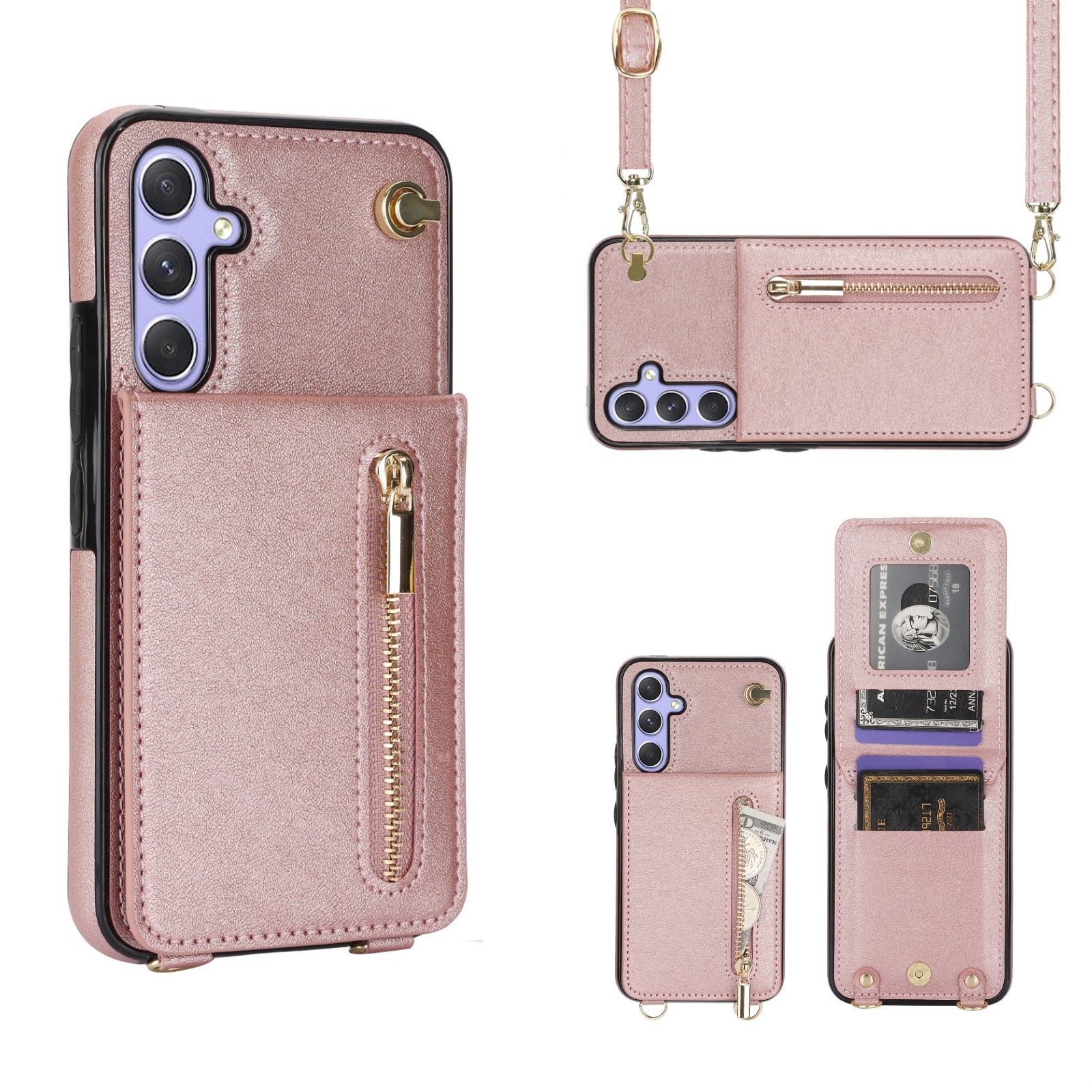 variatie Solidenz Fashion Portemonnee hoesje met koord Samsung Galaxy A15 – Roségoud