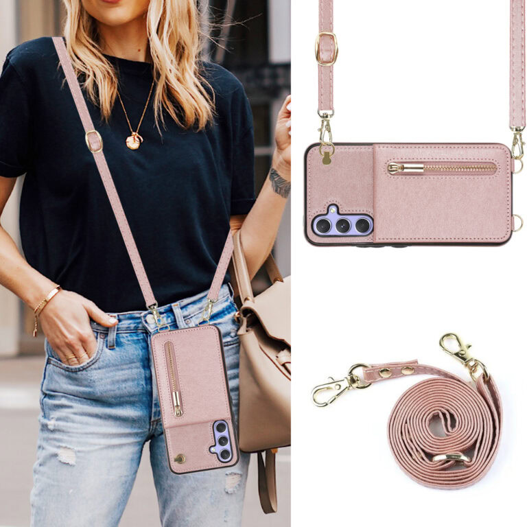 iPhone 14 Pro hoesje met koord en ketting (pink sand