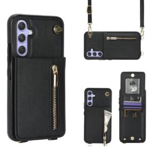 Solidenz Fashion Wallet hoesje met koord Samsung Galaxy A14 – Zwart