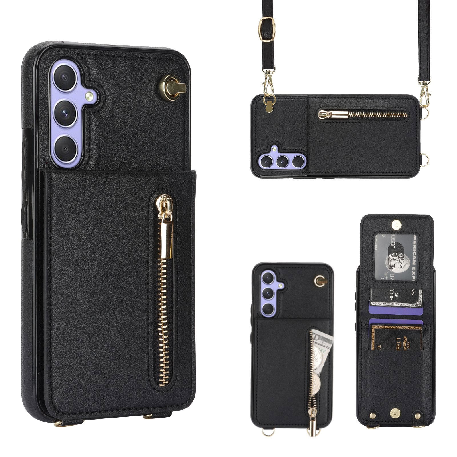 Solidenz Fashion Wallet hoesje met koord Samsung Galaxy - Zwart 1