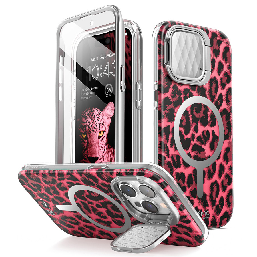 variatie Cosmo iPhone 15 Pro Mag Case met Screen protector – Roze luipaard