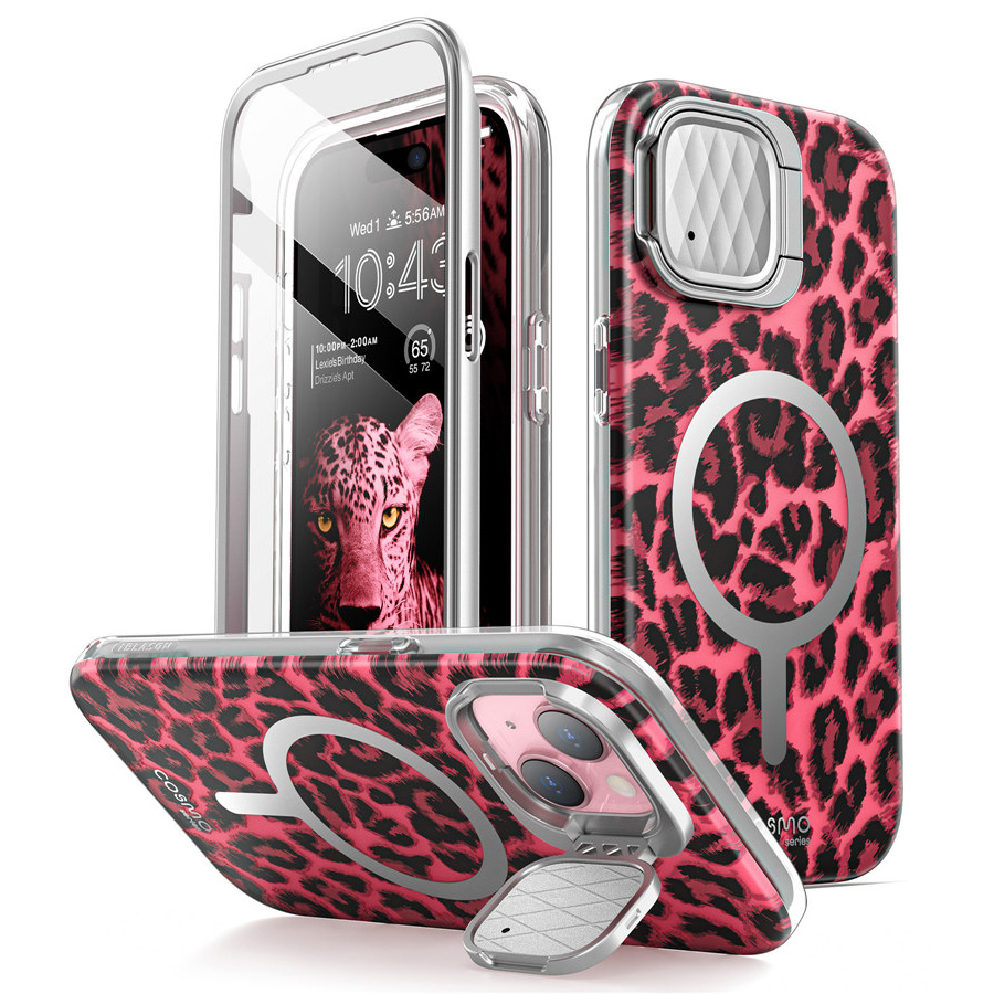 variatie Cosmo iPhone 15/14/13 Mag Case met Screen protector – Roze luipaard