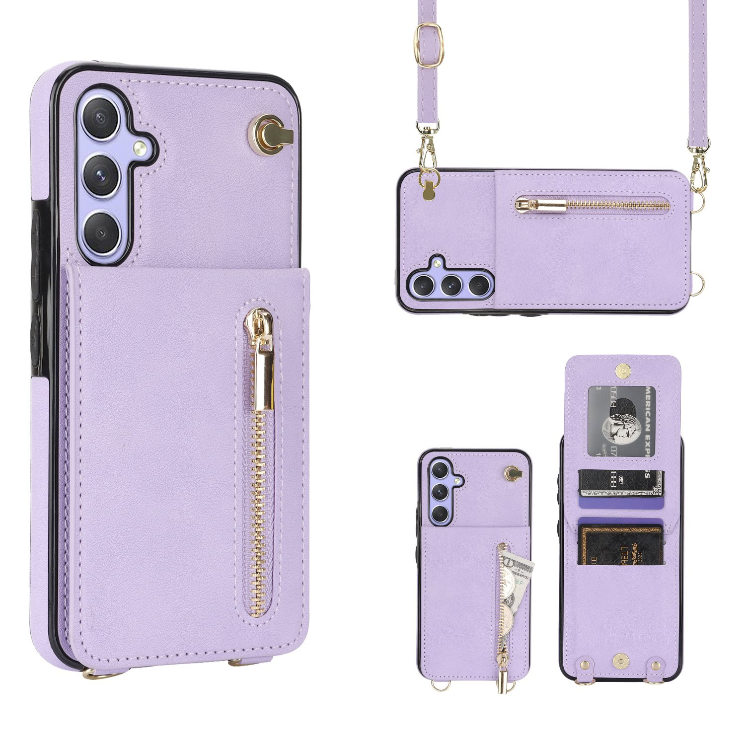 variatie Solidenz Fashion Portemonnee hoesje met koord Samsung Galaxy A15 – Violet