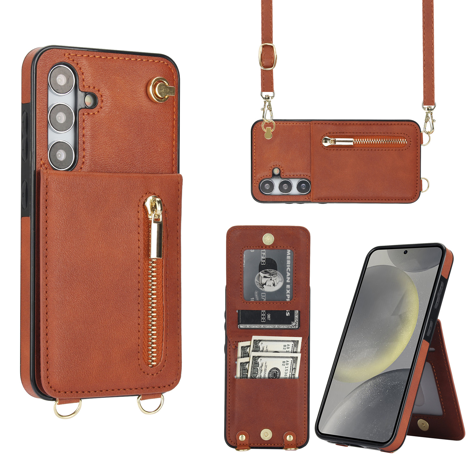 variatie Solidenz Fashion Portemonnee hoesje met koord Samsung Galaxy S24 – Bruin