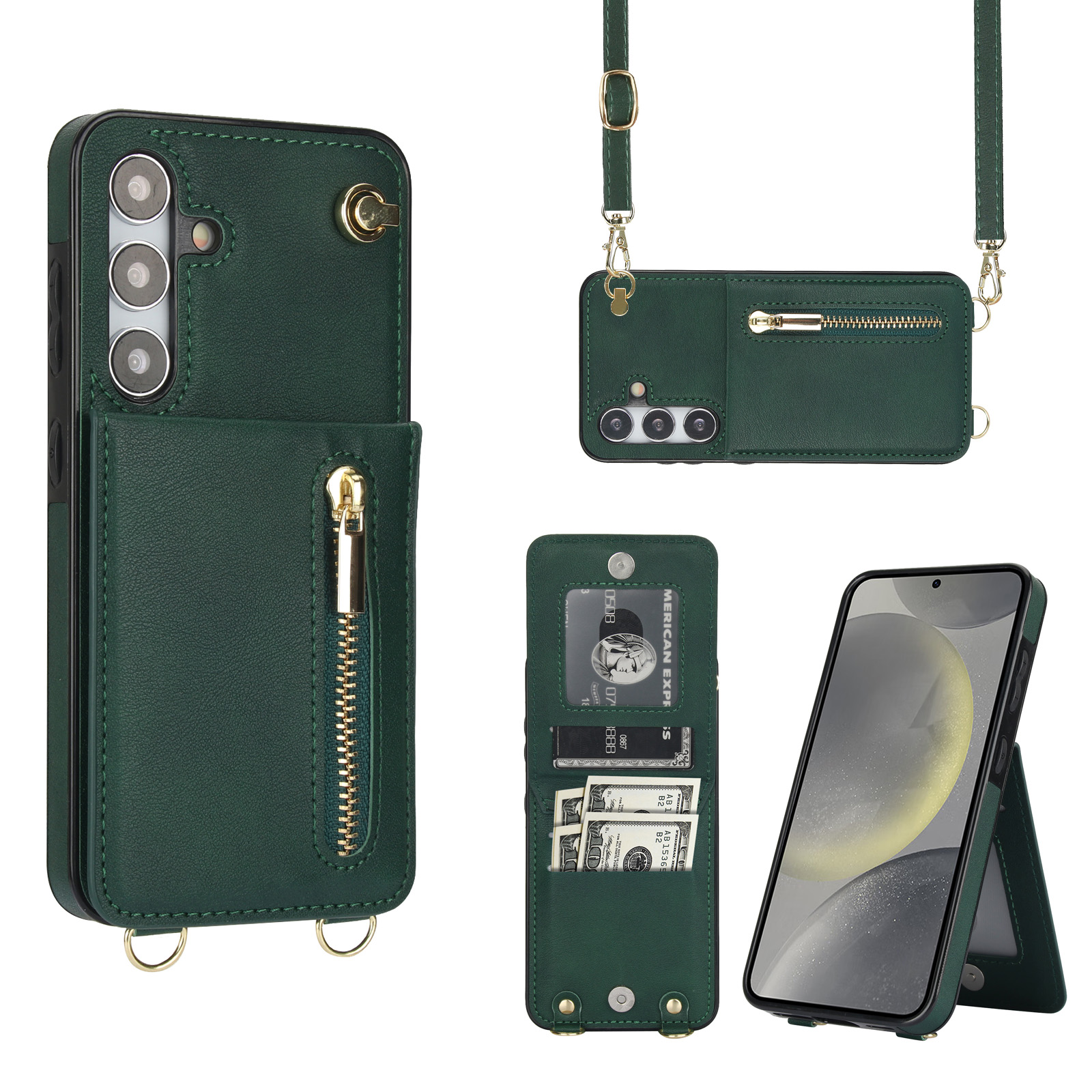 variatie Solidenz Fashion Portemonnee hoesje met koord Samsung Galaxy S24 – Groen