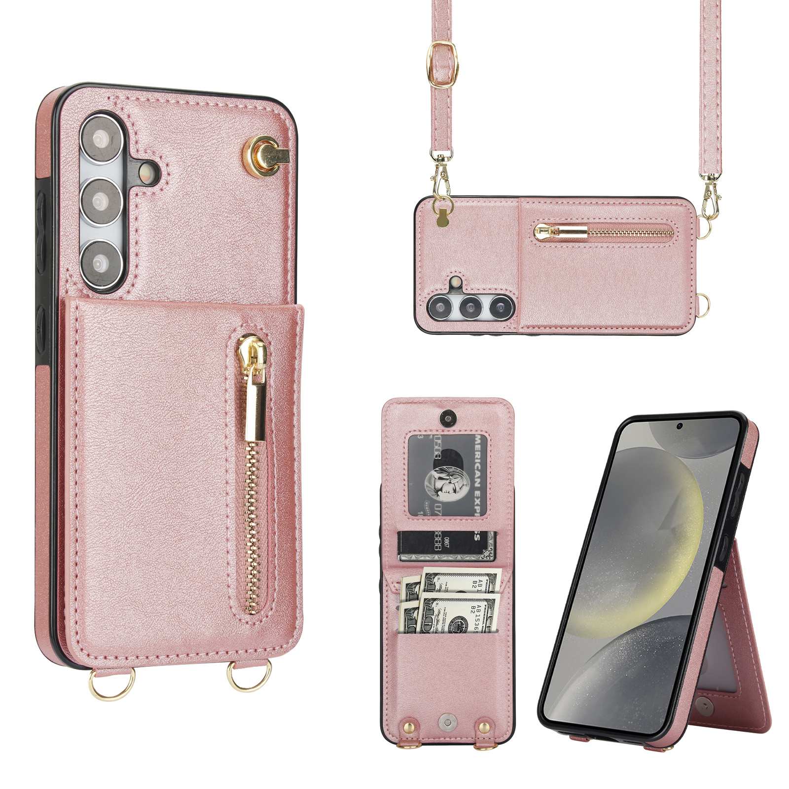 variatie Solidenz Fashion Portemonnee hoesje met koord Samsung Galaxy S24 – Roségoud