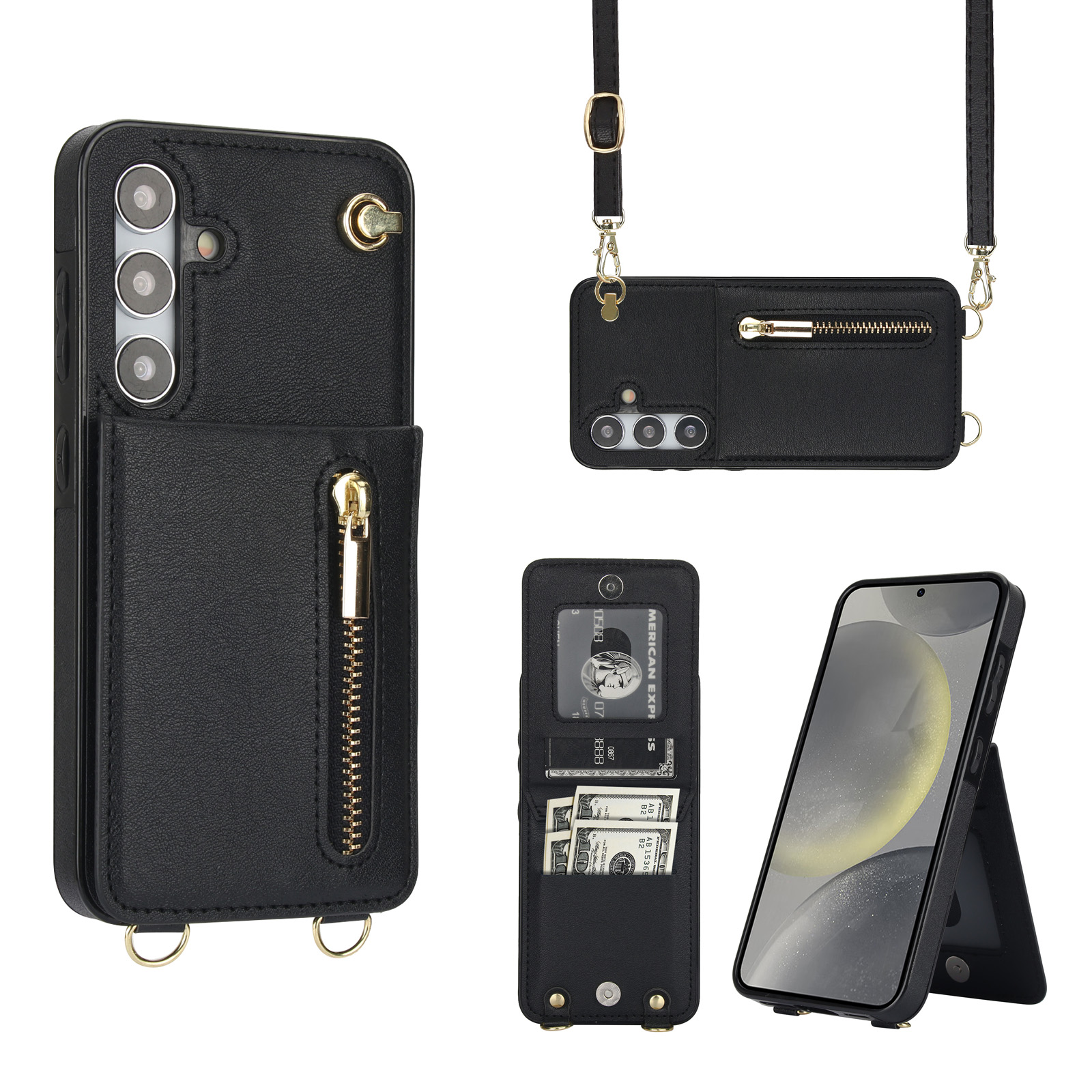 Solidenz Fashion Portemonnee hoesje met koord Samsung Galaxy S24 - Zwart v1