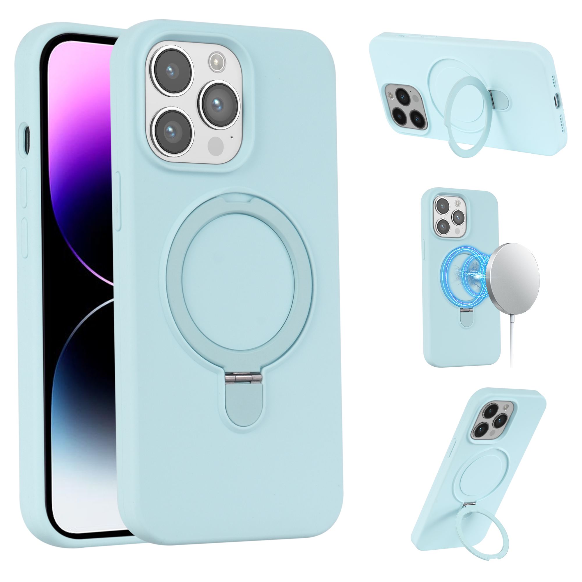 variatie Magnetisch siliconen hoesje iPhone 12 / 12 Pro – Blauw