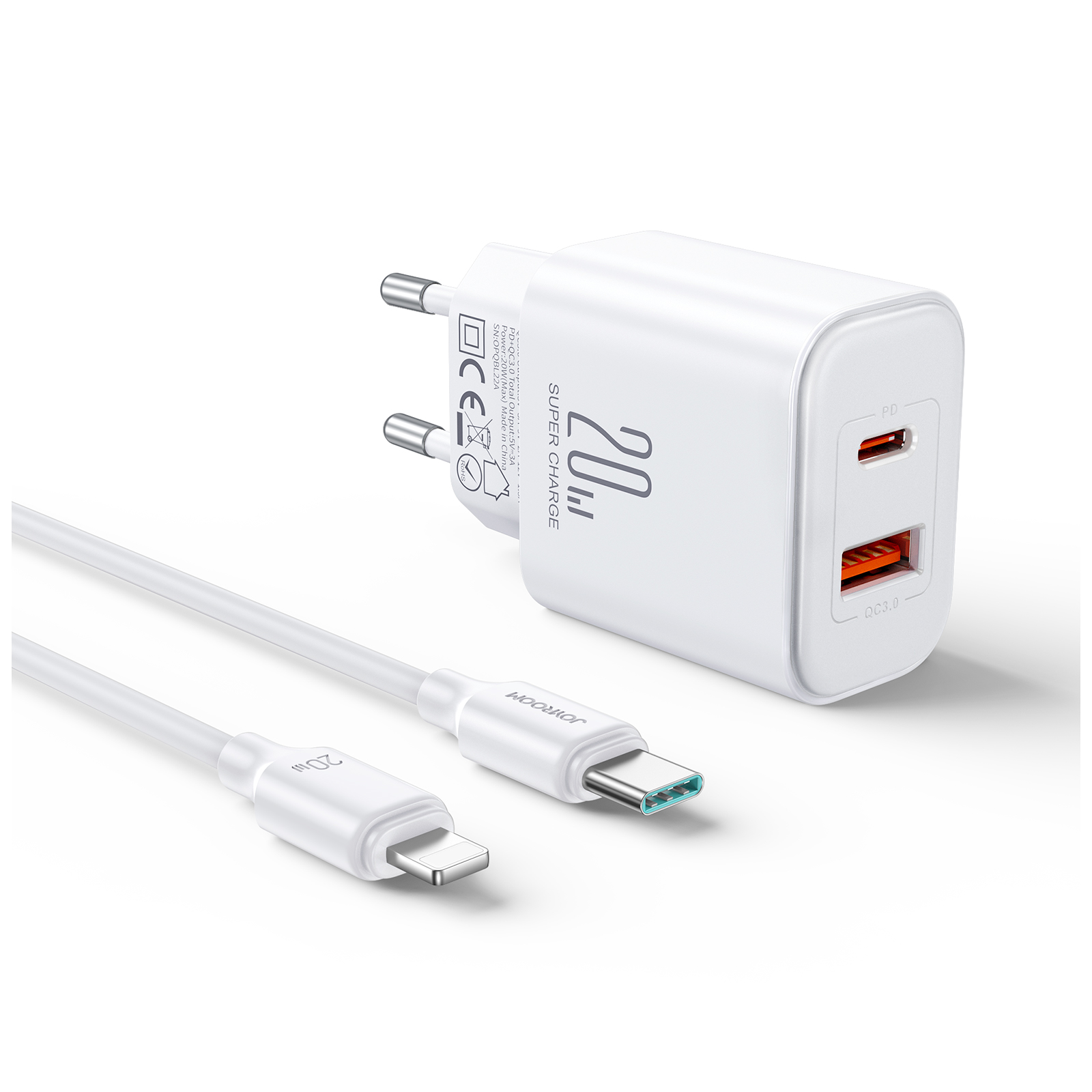 variatie Joyroom 20W PD+QC Oplader inclusief USB-C naar USB-C kabel  – 1 Meter – Wit