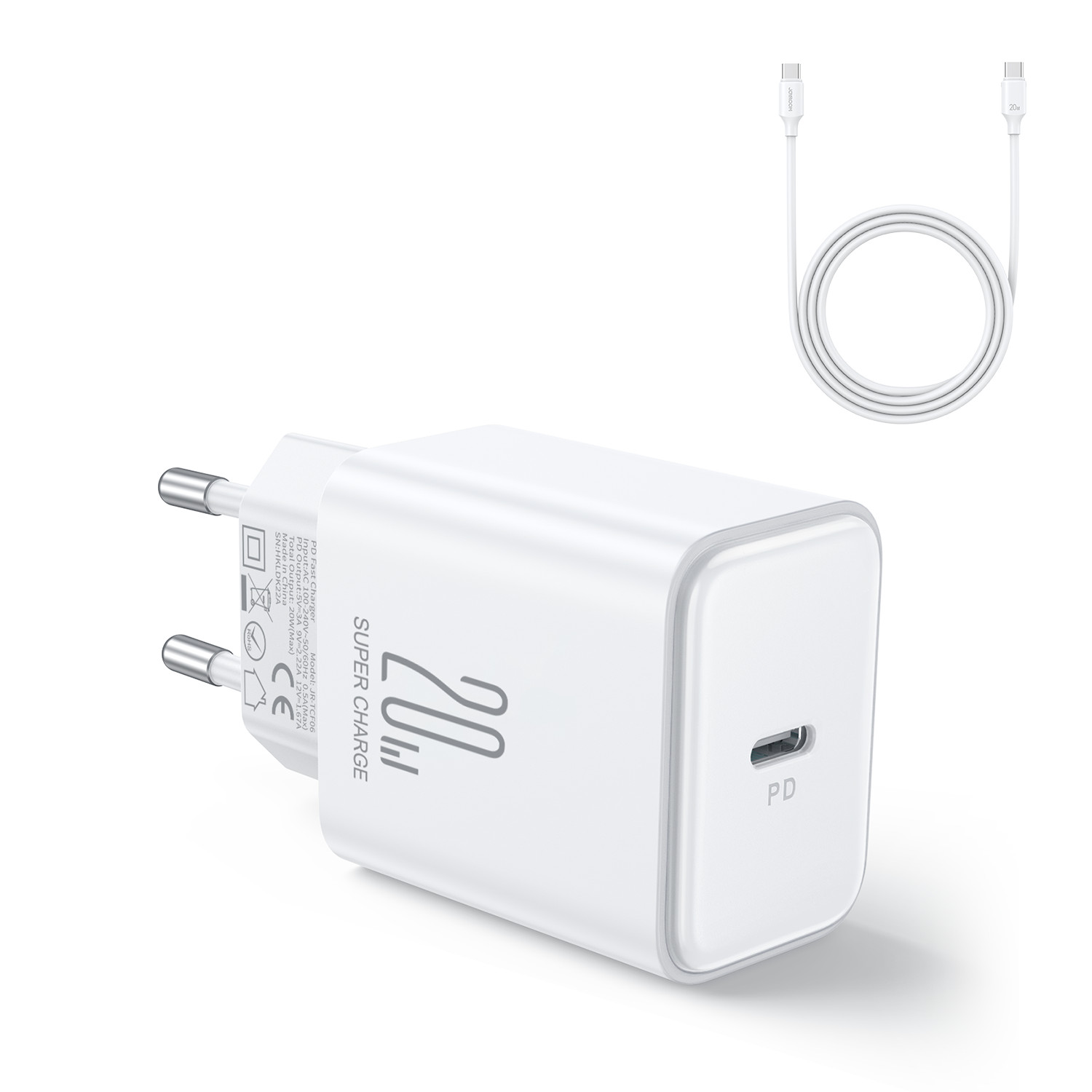 variatie Joyroom PD 20W Oplader inclusief USB-C naar USB-C kabel  – 1 Meter – Wit