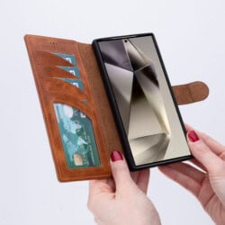 Solidenz Moda Book Samsung S24 Ultra echt leren hoesje – Lichtbruin - 5