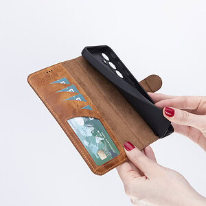 Solidenz Moda Book Samsung A55 echt leren hoesje – Lichtbruin - 6