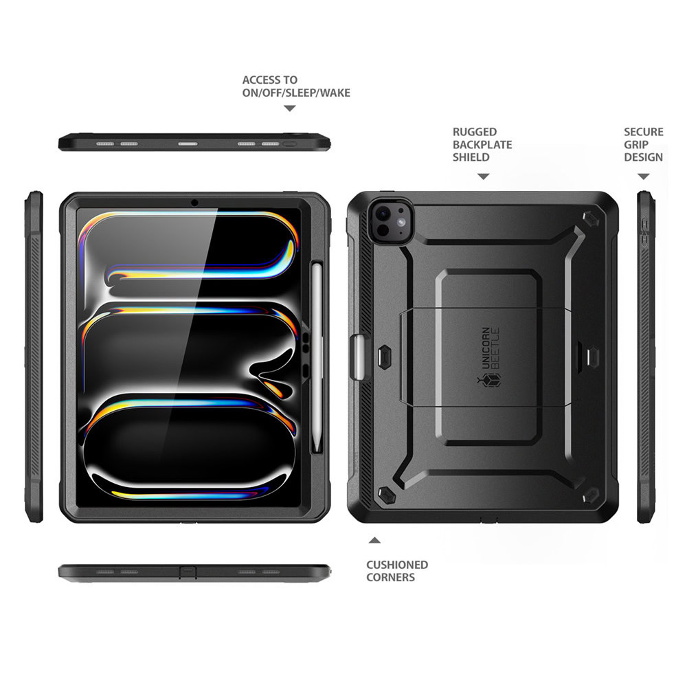 SUPCASE voor iPad Air 13 inch hoes M2 2024 met potloodhouder (Unicorn Beetle Pro), [Ingebouwde schermbeschermer en standaard] [Bescherming van militaire kwaliteit] Robuuste hoes voor iPad Air 13 inch